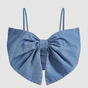 Front bow tie denim top
